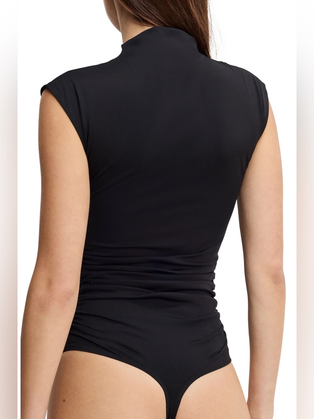 Good American Black Soft Weightless Mock High Neck Ruched Thong Snap Bodysuit XS - Picture 8 of 13